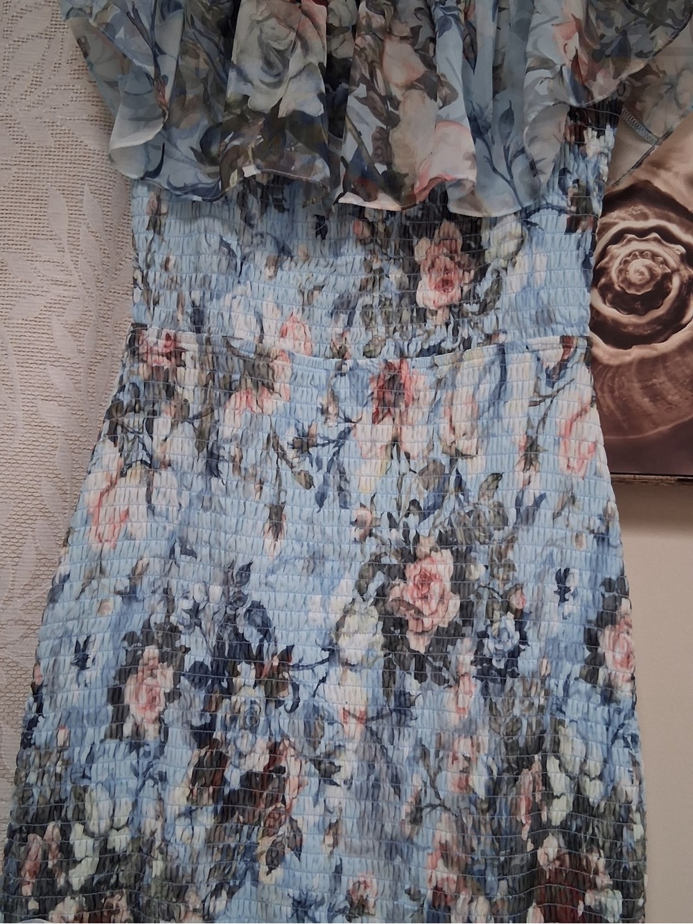 Baltic Born Light Blue Floral Ruffle Off-Shoulder Midi Dress Size L NWT